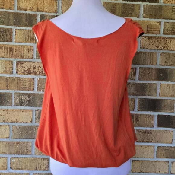 Orange Top Size L Sleeveless Square Neck Banded Blouson Bottom Max Studio - Picture 3 of 8